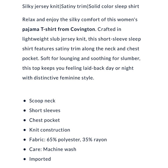 NEW COVINGTON Sleep Tee Shirt Satin Trim Large Gray Women’s - Picture 6 of 15